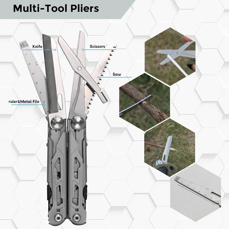 Multitool with Pocket Knife, 25-in-1 Stainless Steel Pliers and Screwdriver,
