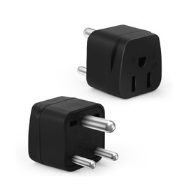 Bates- US to India Plug Adapter, 2 Pack, Type D, Black, Bangladesh, Maldives, Pakistan, India Travel Plug Adapter