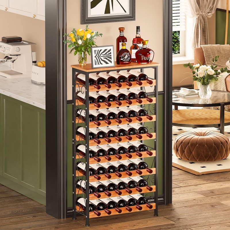 Sonyabecca 48 Bottles Wine Rack Freestanding Floor with Wood Top,