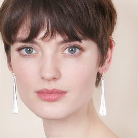 Vintage Long & Thin Metal Bar Basic Dangle Drop Earrings for Women (SHIELD SILVER)