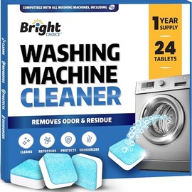 Washing Machine Cleaner Tablets 24 Pack - Deep Cleaning Tablets for Front & Top Load, Works With HE Washers, Removes Residue, Odor & Pet Hair - 12 Month Supply of Washer Cleaner Descalers, Septic Safe