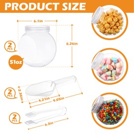 Sunnyray 6 Sets 51 oz Plastic Candy Jars for Candy Buffet with Lids Clear Bar Jars with Scoops and Tongs Kitchen Office Party Cookie Storage Containers for Dry Food Snacks Candies Cookies Coffee Pods