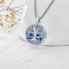 LOOVE Tree of Life Locket Necklace for Women Sterling Silver Abalone Shell Family Tree Locket Necklace That Holds Pictures Round Locket Necklace Tree of Life Jewelry