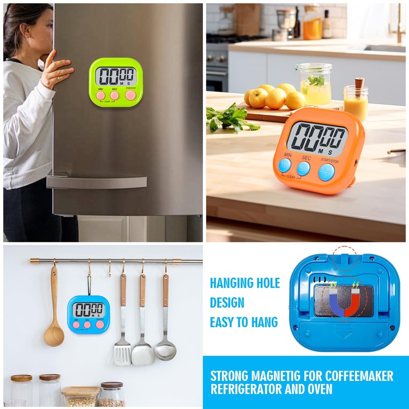 Kitchen Timer,6 Piece Multi-Function Electronic Timer,Magnetic Digital Timers Big LCD