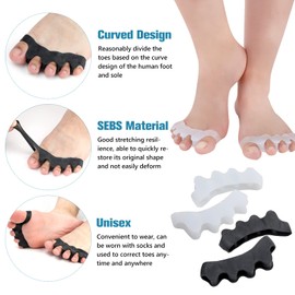 2 pares Separador de Dedos de Gel, Separador de Dedo del Pie de Cinco, Cómodo Elástico, Corregir Juanetes Nocturno y Día, Dedos de Martillo, Juanetes, Pié de Garra para Hombres y Mujeres