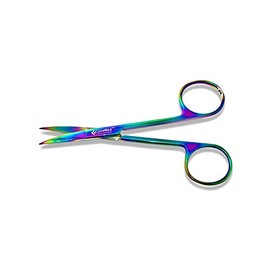 Cynamed Iris Micro Dissecting Scissors with Multicolor/Rainbow Titanium Coating - Premium Quality Instrument - Perfect for Fine Precision Tissue Dissection, Suture Removal and More (Curved Blades)