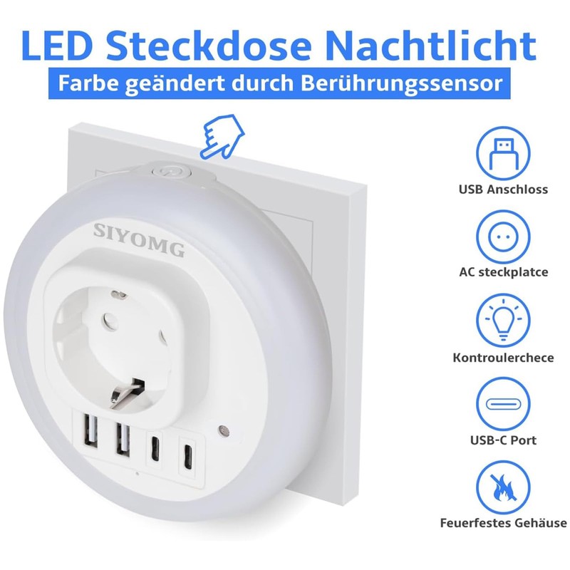 SIYOMG LED Night Light Socket with Twilight Sensor, 2 USB