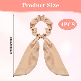 Mabor 4 Pcs Bow Hair Scrunchie Hair Scarf Knotted with Tail Scrunchies Elastic Hair Ties Scarf Ponytail Holder for Women and Girls