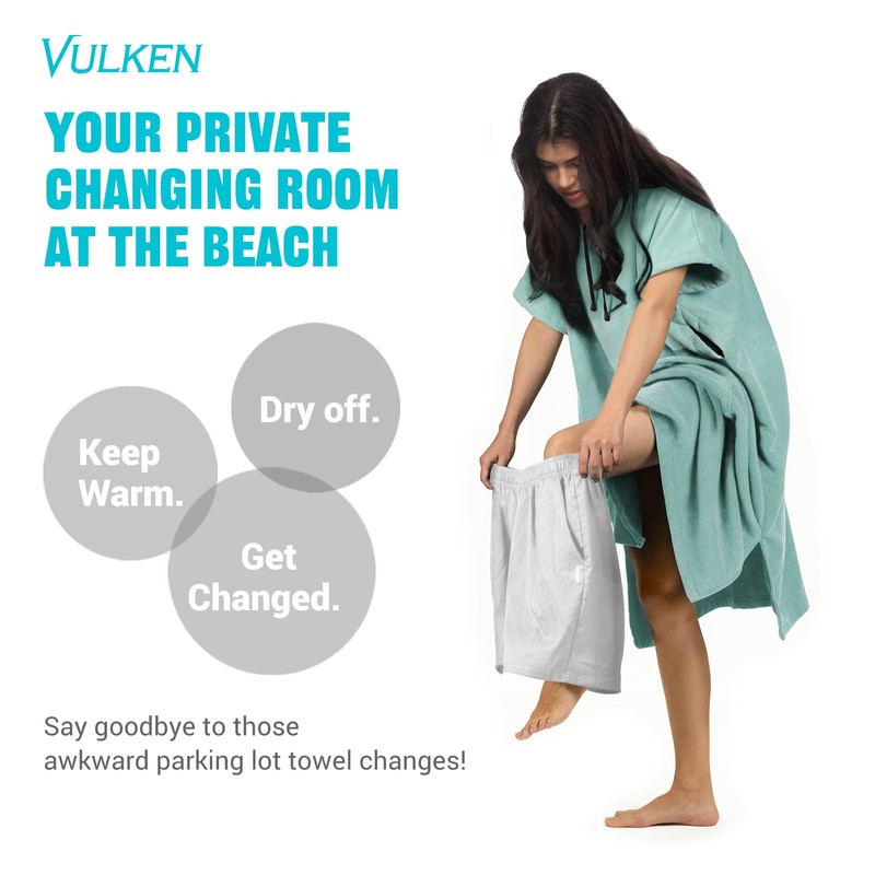 Vulken Thick Hooded Beach Towel Changing Robe, Surf Poncho for
