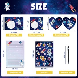 Children's Writing Paper Set Space Boys Writing Paper Set Teenager Universe Pen Pal Paper Letter Writing Set, Letter Paper Sheets with Envelopes, Greeting Cards, Stickers, Writing Pen