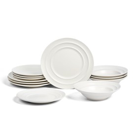 Earth & Clay Celeste 12-Piece Dinnerware, Stoneware, Plates and Bowls, Includes Dinner and Salad Plates, Cereal Bowls, Dishwasher and Microwave Safe, Dish Set for 4, Ivory White