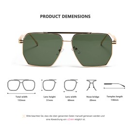 YUELUQU Polarized Retro Oversized Square Sunglasses for Women Men Vintage Shades UV400 Classic Large Metal Frame (Gold green)