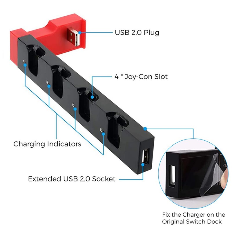 RunSnail 4-in-1 Charger with LED Indicator for Switch Joy-Con Controller