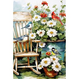 Texupday Adirondack Chair With Red White Daisy Flower Bird Decoration Spring Summer Floral Garden Flag Seasonal Holiday Outdoor Yard Banner 12" x 18"
