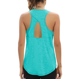 Aeuui Womens Workout Tops Open Back Racerback Tank Tops Sleeveless Yoga Athletic Running Shirts Gym Clothes for Women Lake Blue