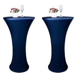 TC LUDUAN 2 Pack 24x43 Inch Navy Blue Spandex Cocktail Table Cloth Fitted Round Cocktail Table Stretch Highboy Cocktail Table Covers for Banquet Outdoor Party Wedding Bar Round Bottom Navy Blue
