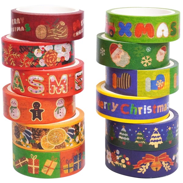 YUBX Christmas Washi Tape Set 12 Rolls Cartoon Embellishment Basic