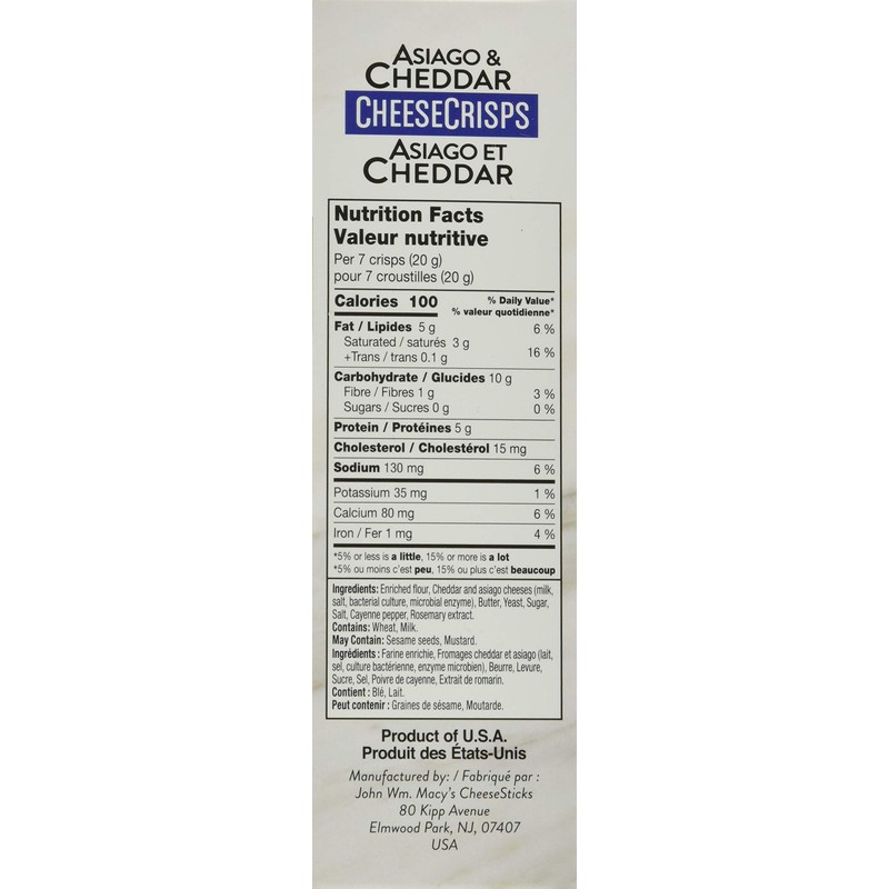 John Wm. Macy's Cheddar & Asiago Cheesecrisps, 127g