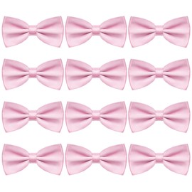 12 Pcs Bow Tie Classic Solid Color Satin Bow Tie Adjustable Neck Bowtie for Men Wedding Party (12, Pink)