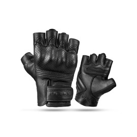 INBIKE Fingerless Motorcycle Gloves Summer Breathable Goatskin Leather Wear Resistant Hard Knuckle Black X-Large
