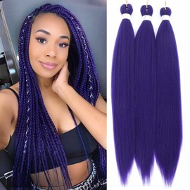 Royota Purple Braiding Hair Pre stretched Easy Colored Prestretched Yaki Synthetic Braiding Hair Extensions for Box Crochet Braid(Purple,3packs,26inch)