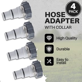 TonGass (4-Pack Pool Hose Replacement for Intex Pool Sets with 1.5 and 1.25-Inch Hoses - Hose Adapter w/Collar Replace for Intex Pool Parts Fit for Threaded Connection Pumps PN. 25007 (4, 25007)