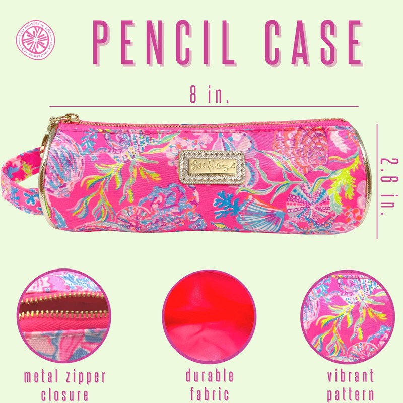 Lilly Pulitzer Cute Pencil Case, Colorful Zipper Pouch for Office