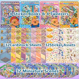 4 Sticker Books, 32 DIY 3D Scene Kits, Fun Creative Gift for Kids Adults