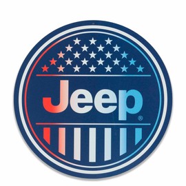Jeep Red, White and Blue Round Metal Sign - Patriotic Jeep Wall Decor for Garage, Shop or Man Cave