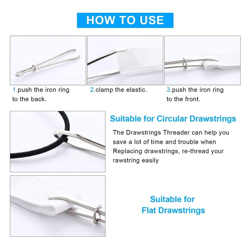 9Pcs Drawstring Threader Tool Set, Including 2 Sewing Loop Turner