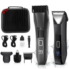 Beatslm Manscape Beard Trimmer for Men, Groin & Body Hair Trimmer, Ball Shaver, Nose Hair Clippers, All-in-One IPX7 Waterproof Men's Wet/Dry Groomer Kit, Rechargeable with Travel Case, LED Display