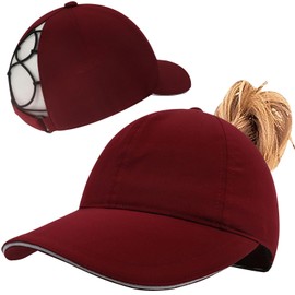 Enwokran Womens Ponytail Baseball Cap,Upgrade Criss Cross High Messy Bun Ponycap,Long Brim Quick Drying Outdoor Sports Hat with Ponytail Hole Adjustable (Claret)