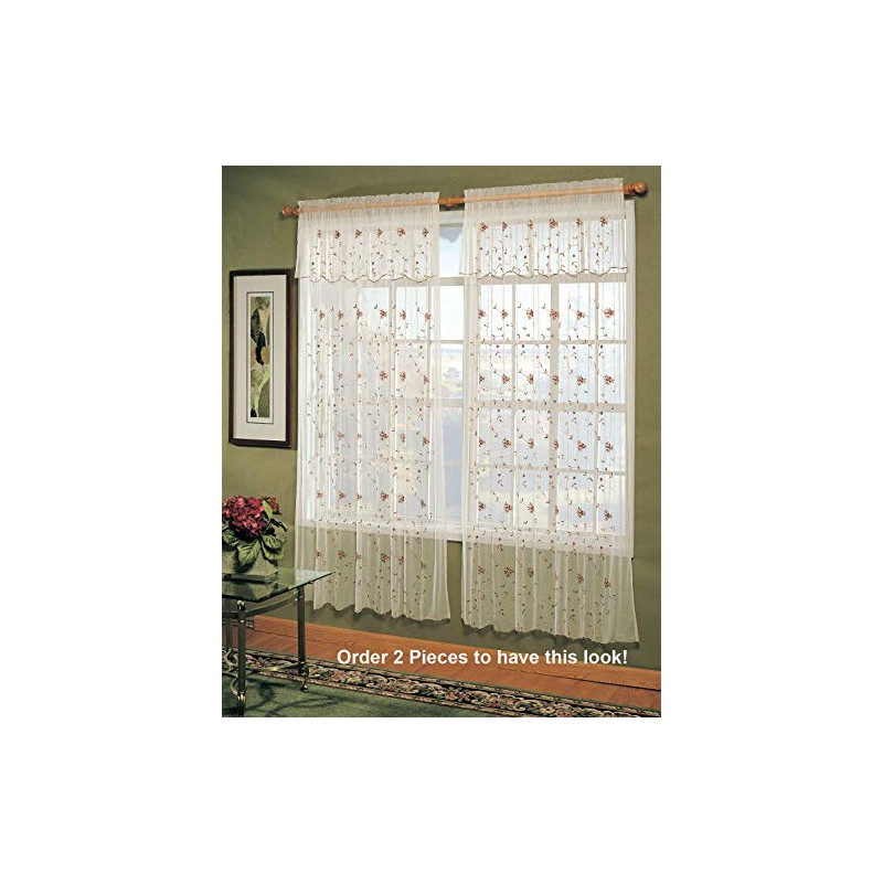 Creative Linens Embroidered Lace Roses Floral Window Curtain Panel with