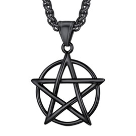 U7 Satanic Black Pentagram Pentacle Gothic Necklace For Men Women Wiccan Witchcraft Pagan Gifts