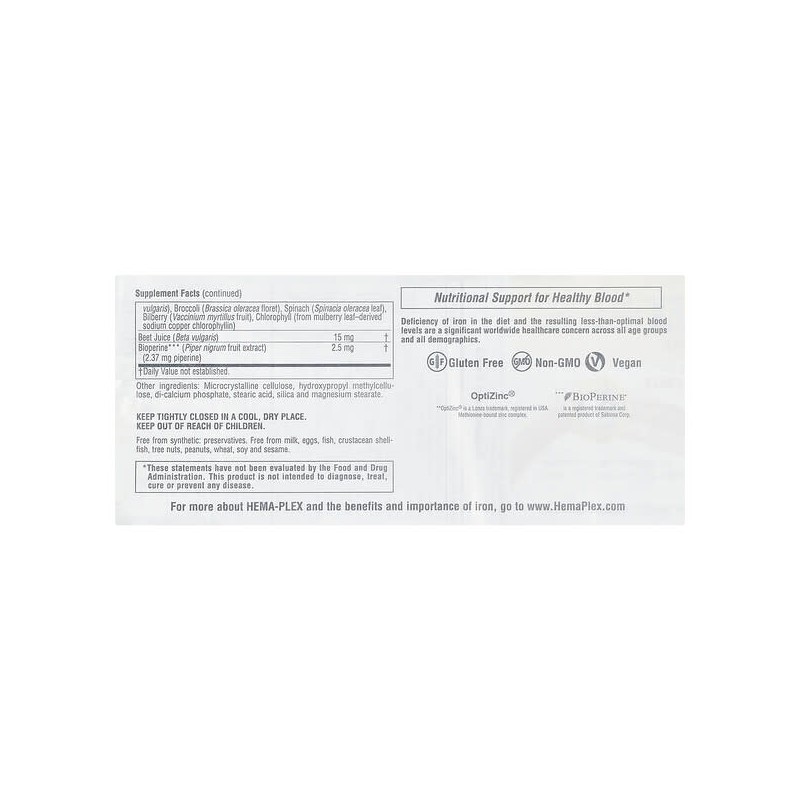 NaturesPlus, Hema-Plex®, Iron containing essential nutrients for healthy red blood