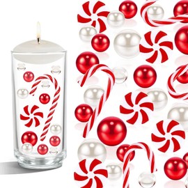 Viilich Pack of 6054 Christmas Vase Fillers, Christmas Vase Fillers, Floating Beads for Vases, Floating Beads, Candy Cane, Water Gel Beads (Red and White)