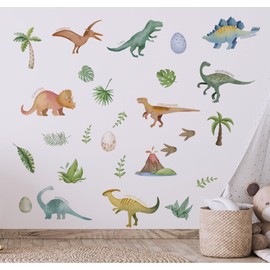 Dinosaur Wall Decals Tropical Palm Tree Leaf Dino Wall Peel and Stick Wall Decor for Boys Room Bedroom Living Room Nursery Classroom Playroom Home