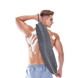 1PCS Back Scrubber for Shower, 19.69inch Exfoliating Towel with Handles for Men and Women, Double-Sided Back Washer to Deep Clean Your Body Dark Grey