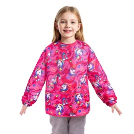 WERNNSAI Unicorn Art Smock for Kids- Kids Aprons for Girls Waterproof Toddler Art Smock Painting with Long Sleeve and 3 Pockets Little Girls Painting Eating Cooking Baking Gardening Water Play Apron