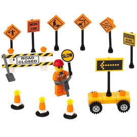 Building Toys 2 Lane Main Road Traffic Light City Town Village Street Stop Sign Bus Stop Post Box Road Sign Compatible with All Major Brick Brands Educational Toy Ages 4+ 1:64 Scale (Construction Set)