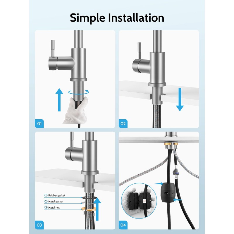 Kitchen Faucet with Pull Down Sprayer, High Arc Single Hole