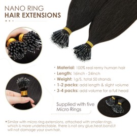 Silk-co Nano Ring Hair Extensions Human Hair 1g/s 50g/pack 100% Real Brazilian Natural Human Hair Nano Tip Extensions [20inch #1B Natural Black] With Nano Beads Cold Fusion 50 Strands