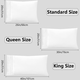 4 Pack Soft Microfiber Pillowcases with Embroidery - Envelope Closure, Breathable, Wrinkle, Shrinkage and Fade Resistant Pillow Cases, Easy Care and Wash (White, King(20" x 40"))