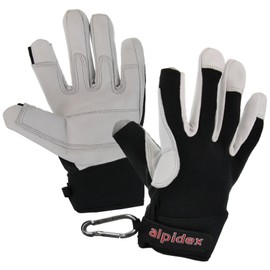 ALPIDEX Climbing Gloves Mountain Mamba Unisex Genuine Leather Gloves Climbing Gloves Finger Gloves Via Ferrata Thumb and Index Finger Open, Size: M, Colour: Wild Black