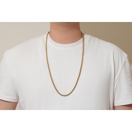 FOSIR Gold Plated Necklace for Men, 14K Gold Plated Wheat Chain Stainless Steel Necklaces for Men and Women (5mm 30 Inches)