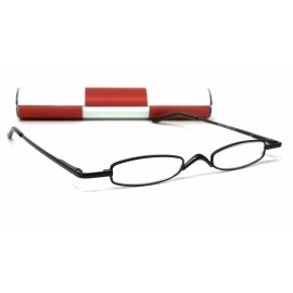 Cool Fashion NWT Slim Reading Glasses Kennedy Metal Spring Hinge Frame With Case - Black, +1.00