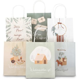 Papierdrachen 6 Printed Handle Bags for Christmas - Colourful - 22 x 18 x 8 cm - Christmas Gift Packaging - Gift Bags Set 4