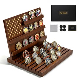 Challenge Coin Display, Solid Wood Military Holder Up to 80 Coins