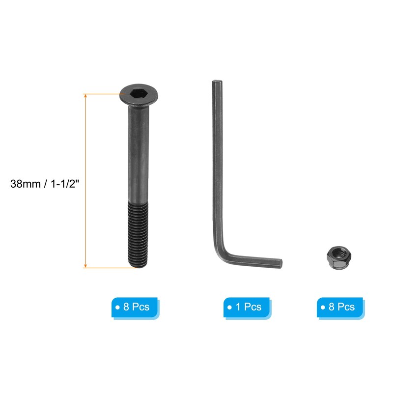 PATIKIL 38mm Skateboard Hardware Bolts 8 Sets Carbon Steel Track