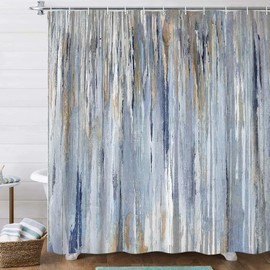 JAWO Small Stall Shower Curtain 36x72 Half Size - Blue Abstract Waterproof Fabric Shower Curtains for Bathroom, Cute Modern Aesthetic Abstract Strip RV Camper Narrow Bath Curtain with Hooks